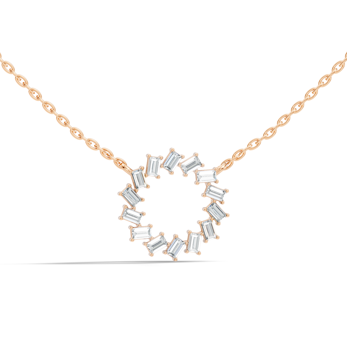 Gold Circle Halo Baguette Lab Grown Diamond Zaira Pendant