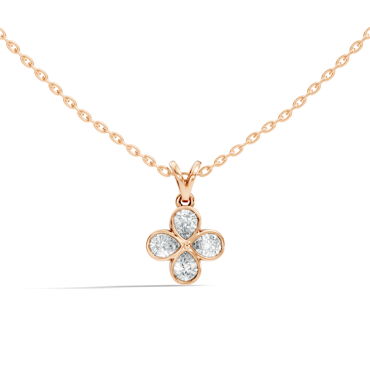 Gold Clover Motif Pear Lab Grown Diamond Revia Pendant
