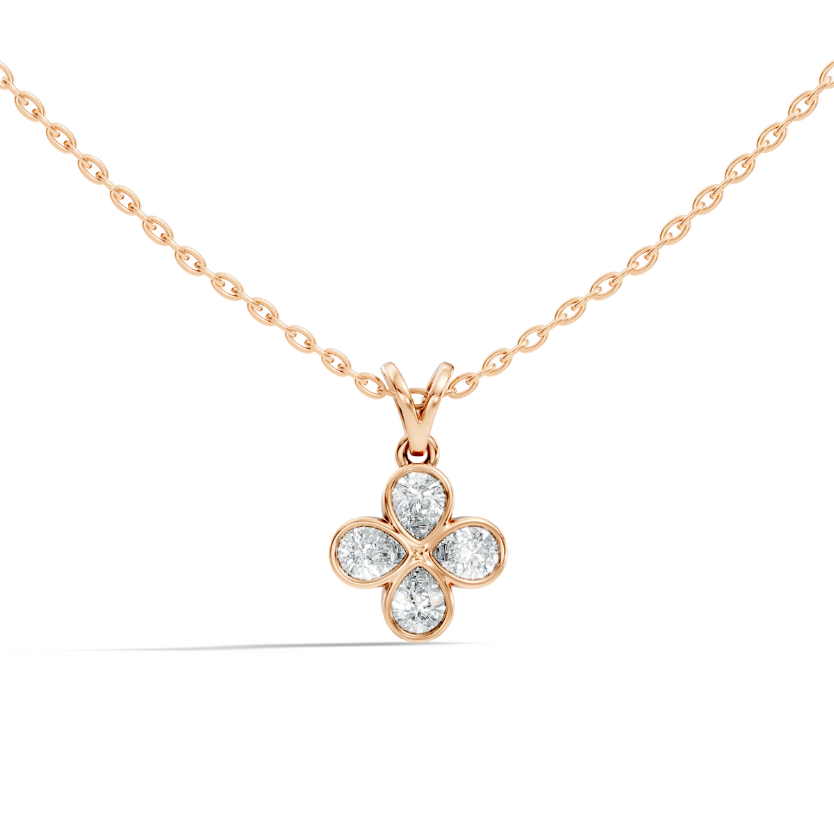 Gold Clover Motif Pear Lab Grown Diamond Revia Pendant