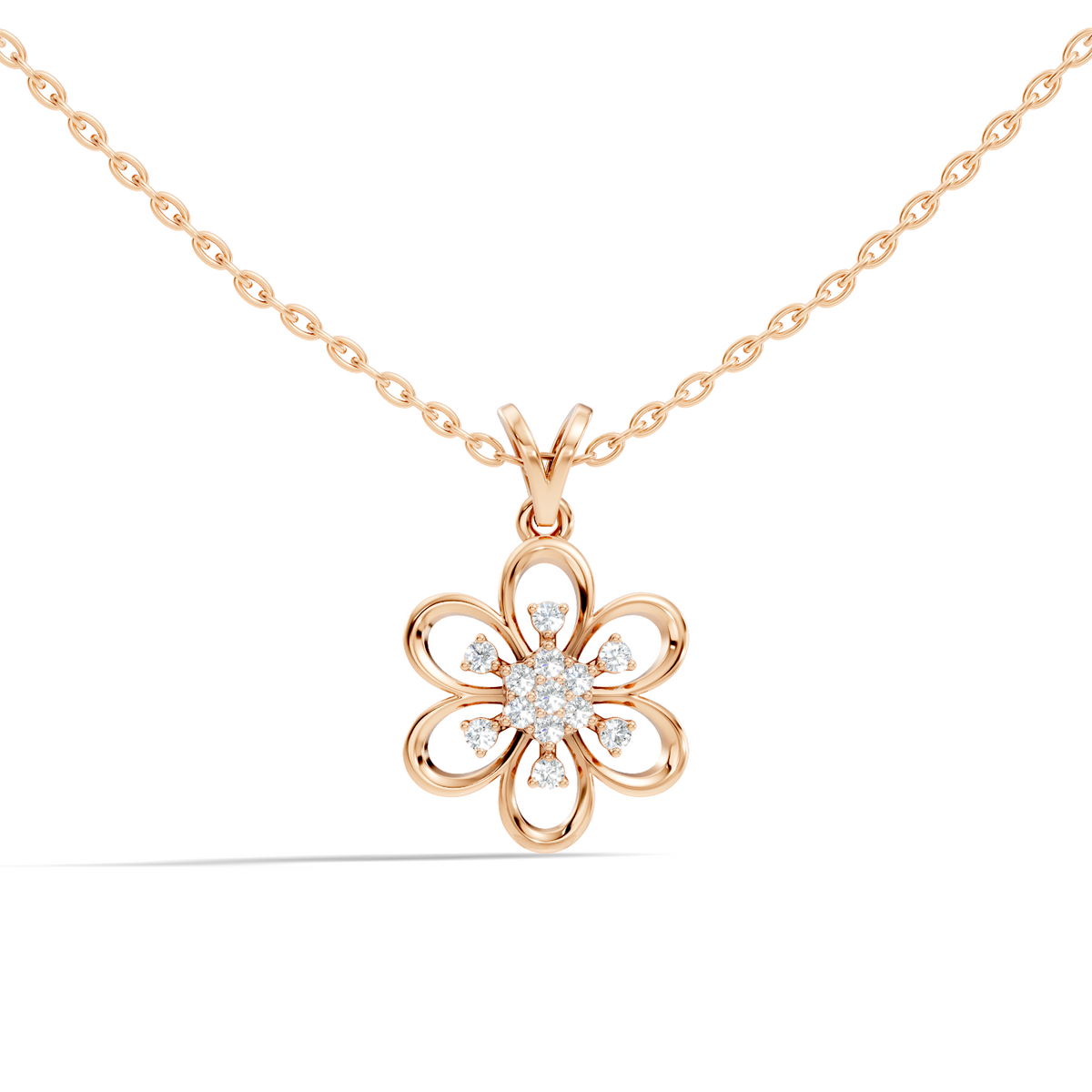 Gold Floral Openwork Round Lab Grown Diamond Nixra Pendant