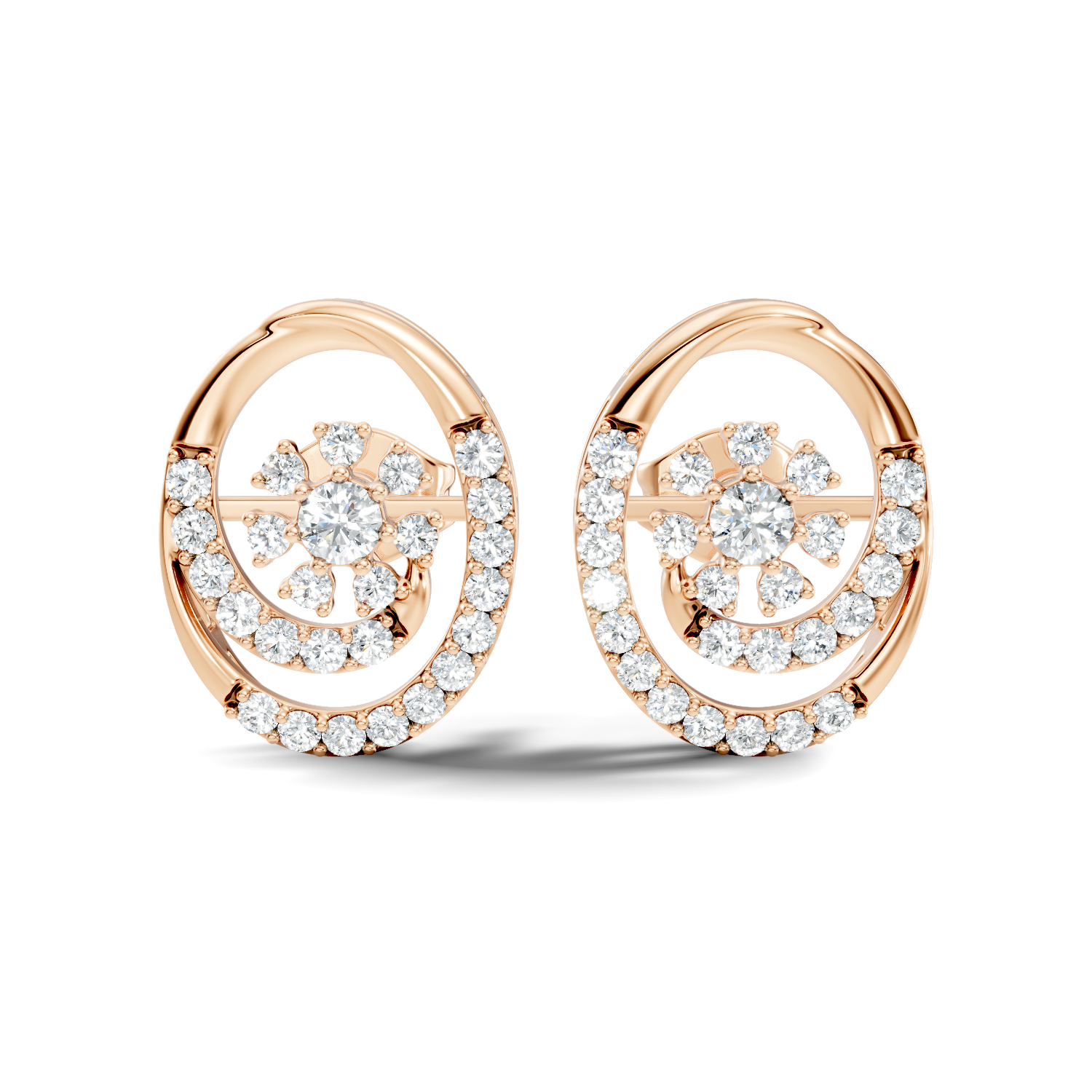 Gold Spiral Halo Floral Design Round Lab Grown Diamond Sylor Earring