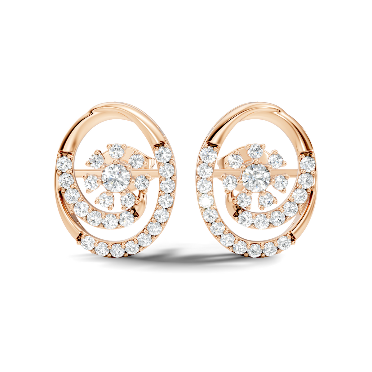 Gold Spiral Halo Floral Design Round Lab Grown Diamond Sylor Earring