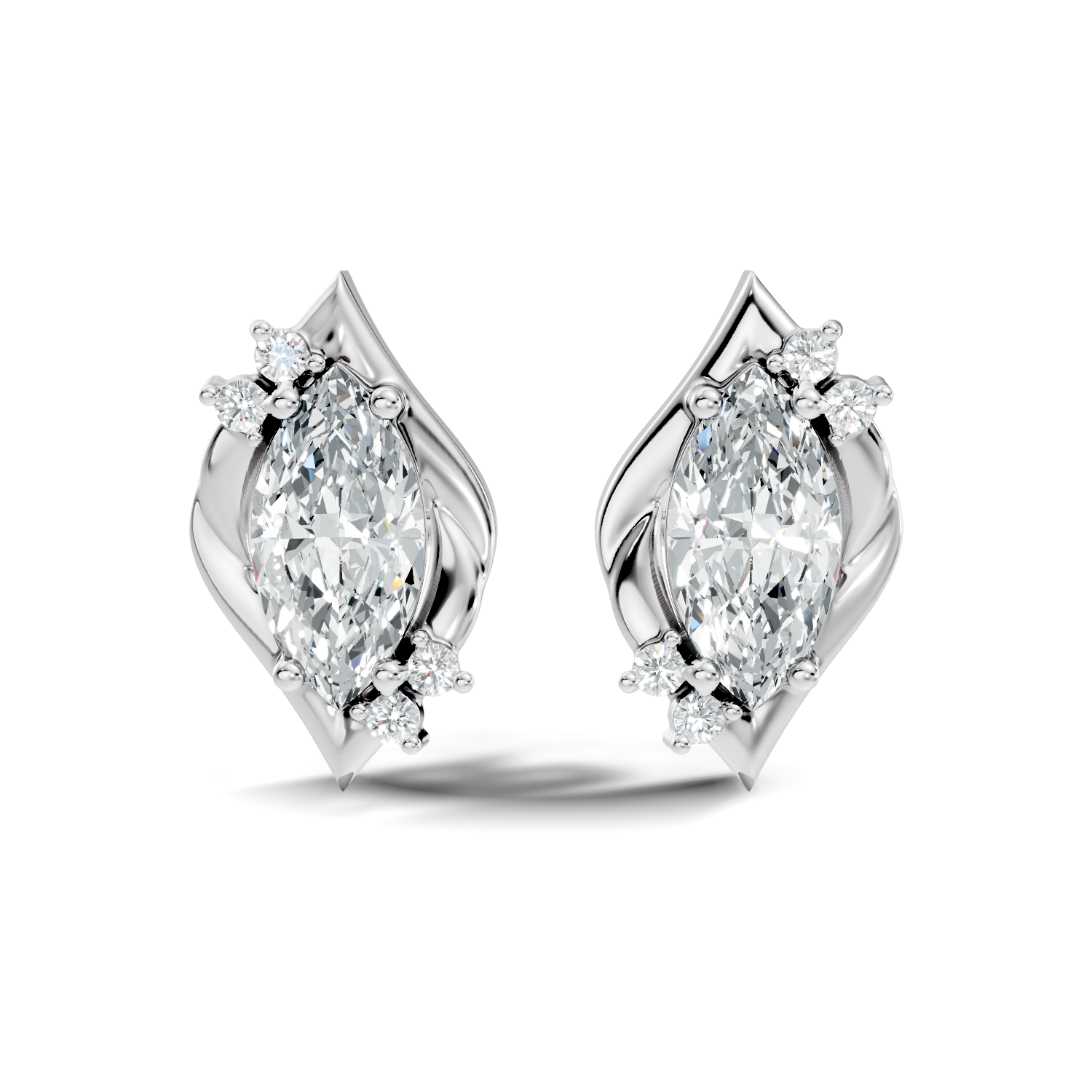 Gold 2Ct Swirl Petal Leaf Marquise Lab Grown Diamond Helix Earring