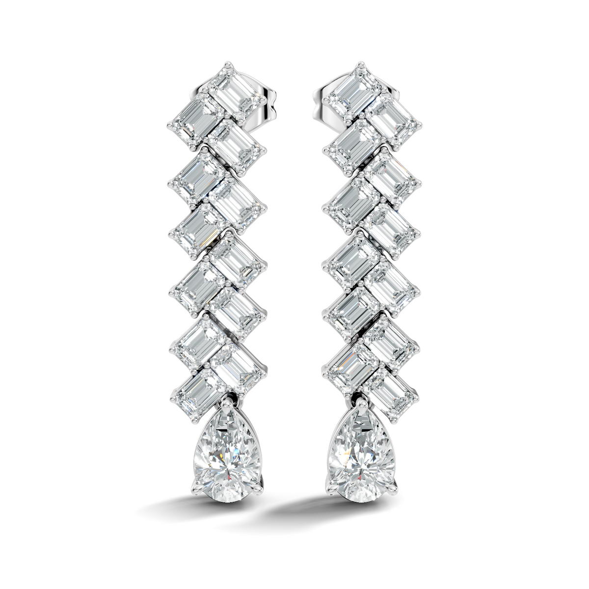 Gold 2Ct Zigzag Emerald Cluster Drop Lab Grown Diamond Quyra Earring