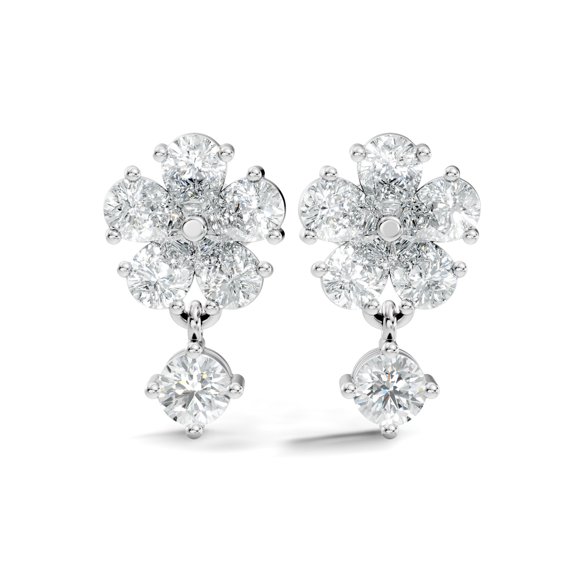 Gold 1Ct Floral Drop Design Pear Lab Grown Diamond Cavex Earring