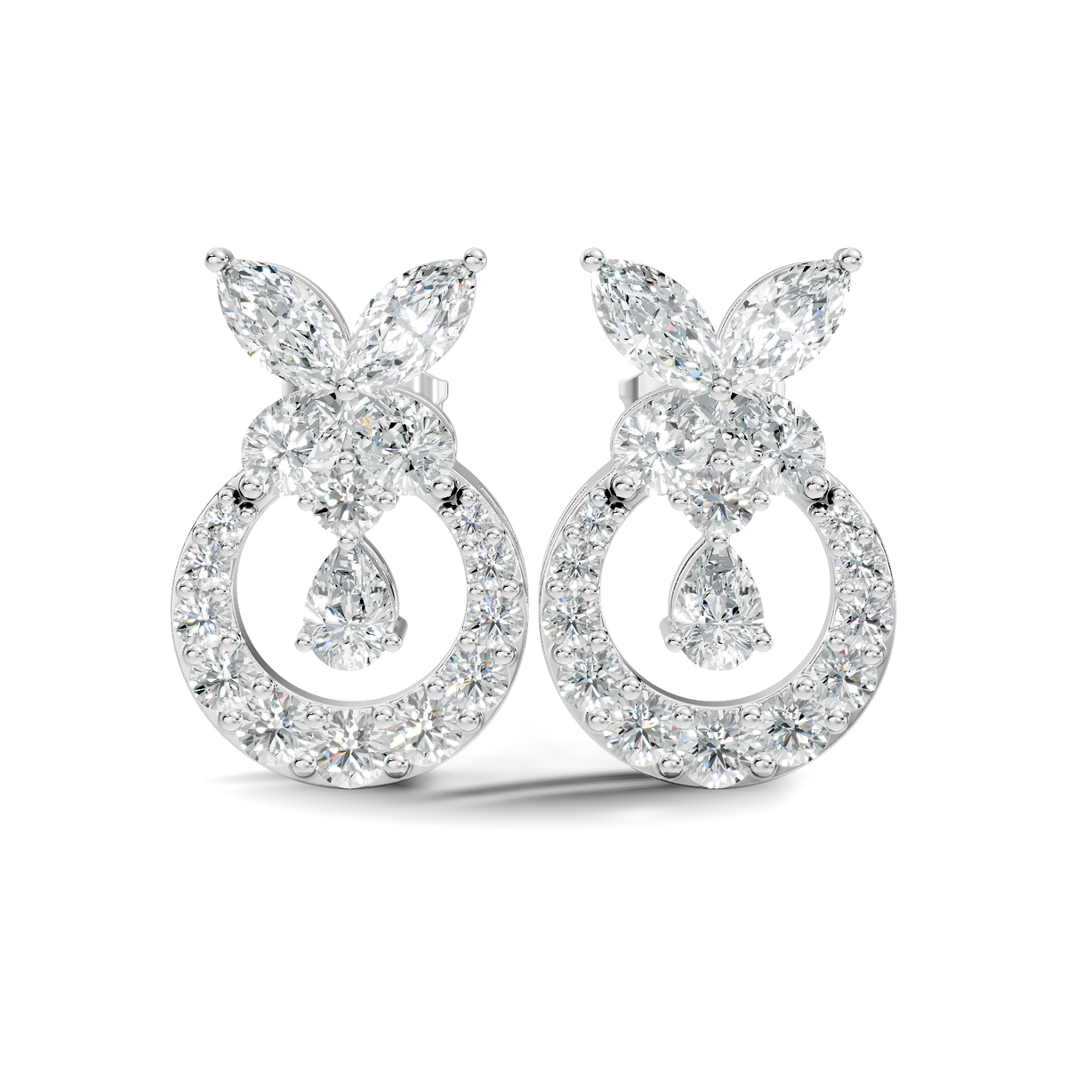 Gold 1Ct Swirl Halo Drop Design Pear Lab Grown Diamond Wylin Earring