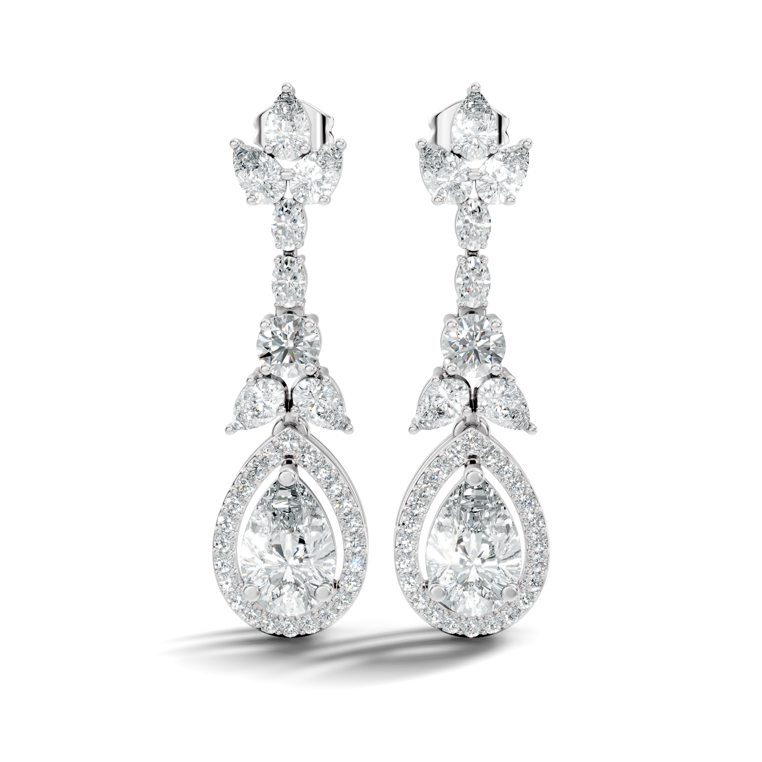 Gold 3Ct Oval Pave Halo Drop Lab Grown Diamond Tiryn Earring