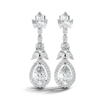 Gold 3Ct Oval Pave Halo Drop Lab Grown Diamond Tiryn Earring