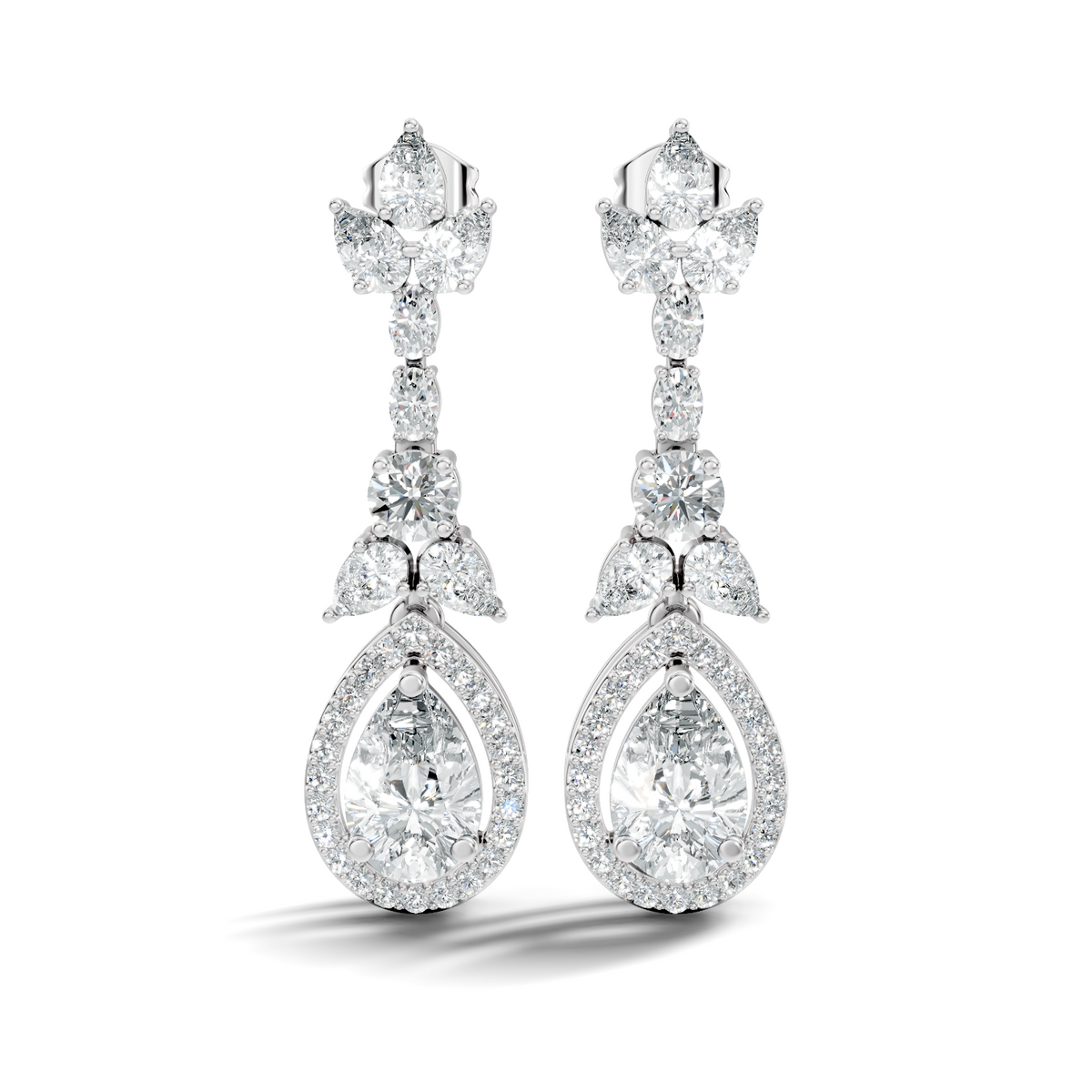 Gold 3Ct Oval Pave Halo Drop Lab Grown Diamond Tiryn Earring