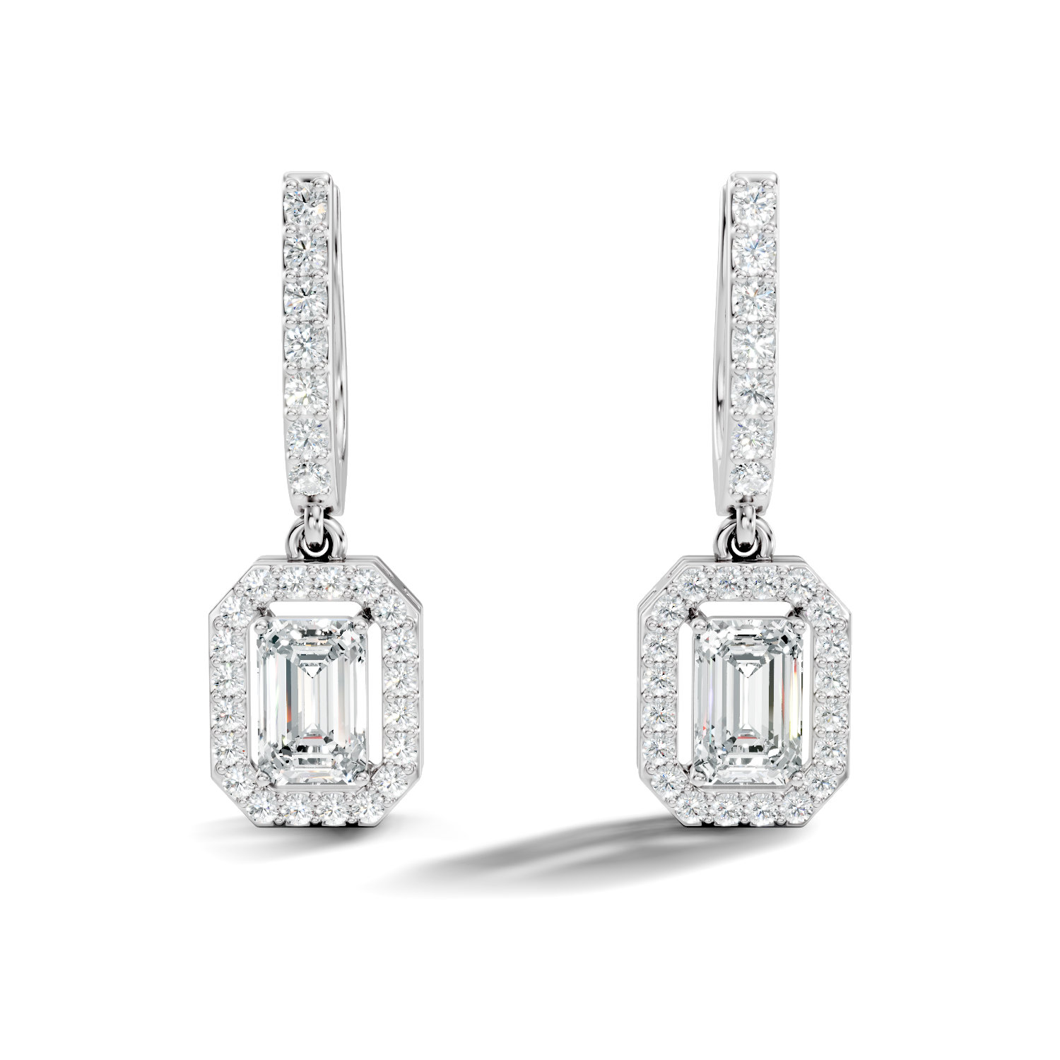 Gold 2Ct Halo Drop Emerald Lab Grown Diamond Helor Earring