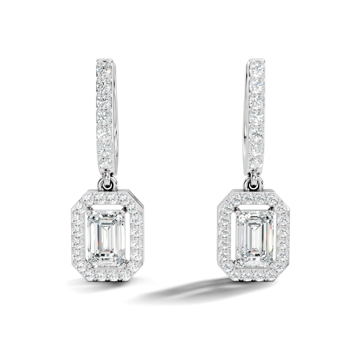 Gold 2Ct Halo Drop Emerald Lab Grown Diamond Helor Earring