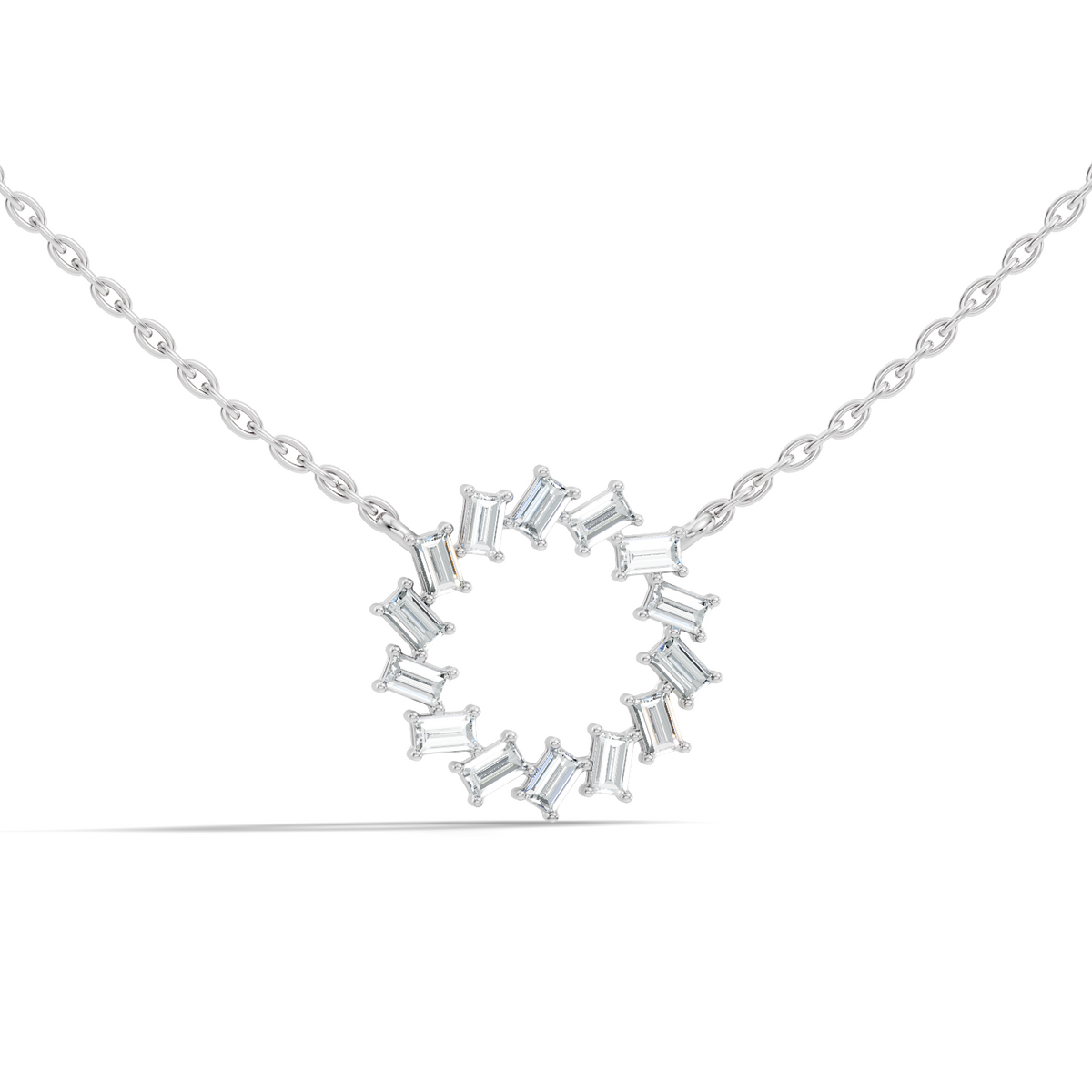 Gold Circle Halo Baguette Lab Grown Diamond Zaira Pendant