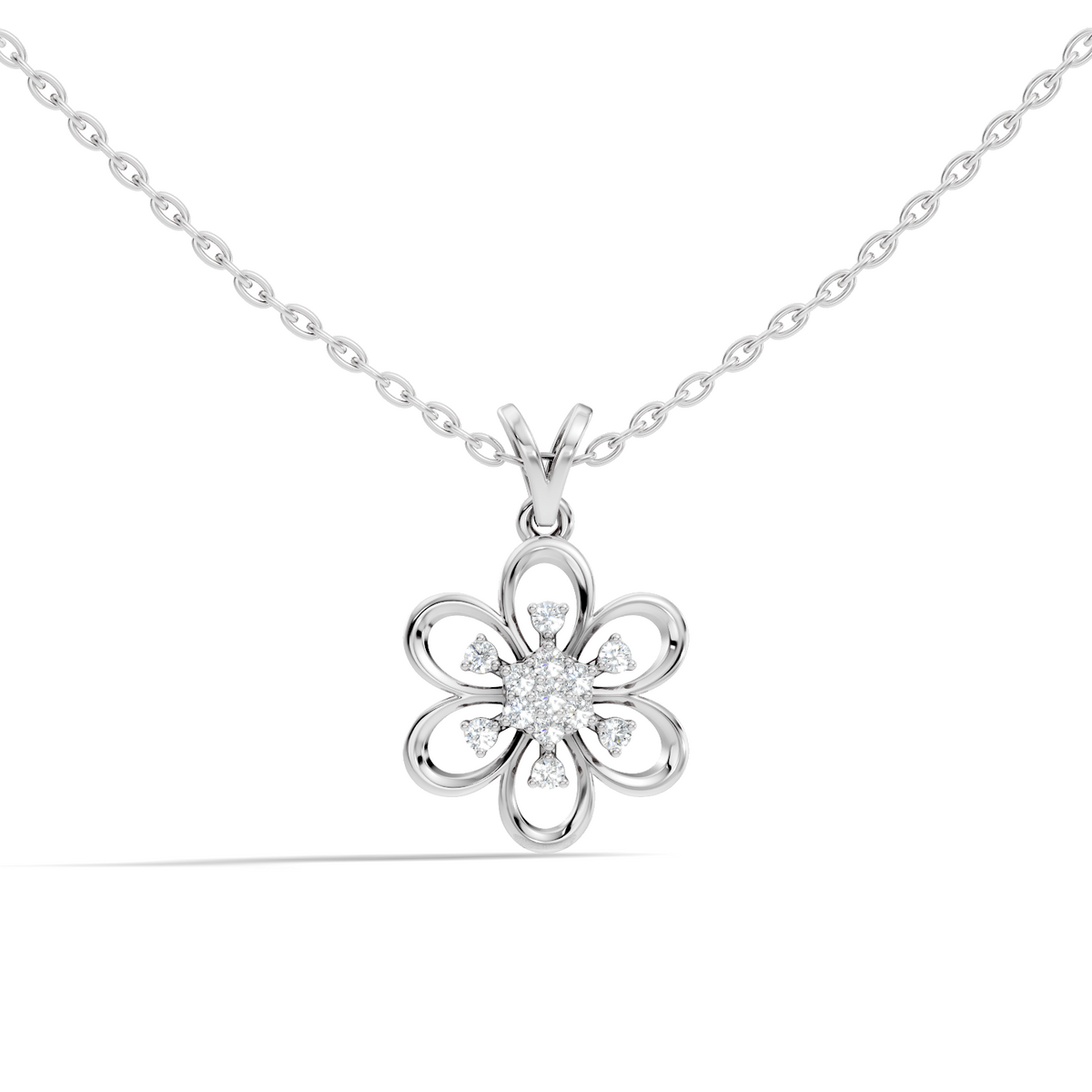 Gold Floral Openwork Round Lab Grown Diamond Nixra Pendant