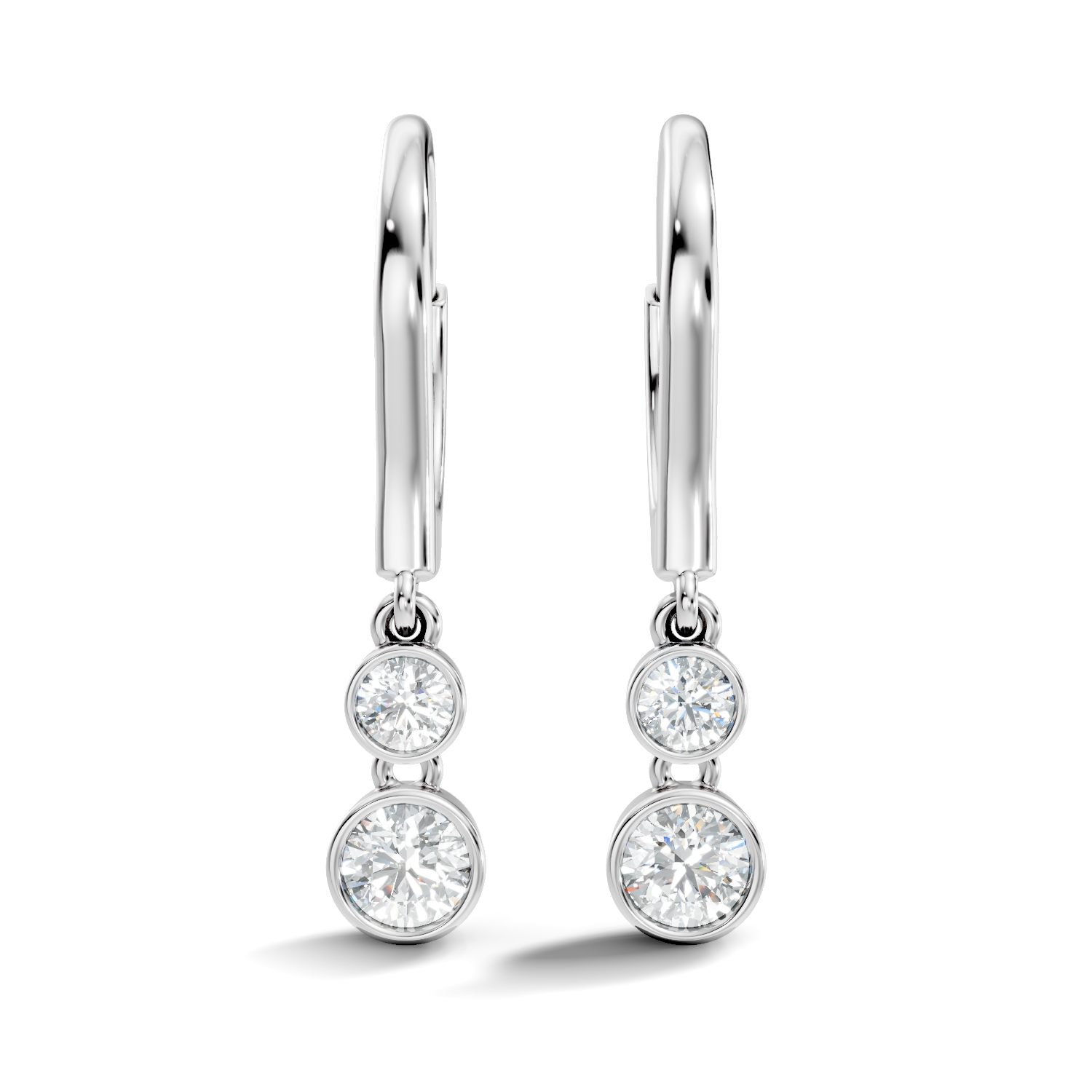 white gold lab grown diamond earrings with three round gemstone