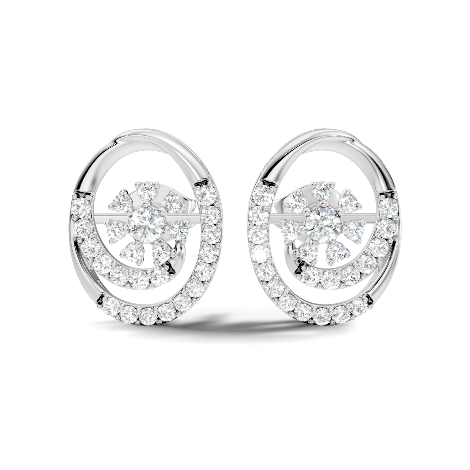 Gold Spiral Halo Floral Design Round Lab Grown Diamond Sylor Earring