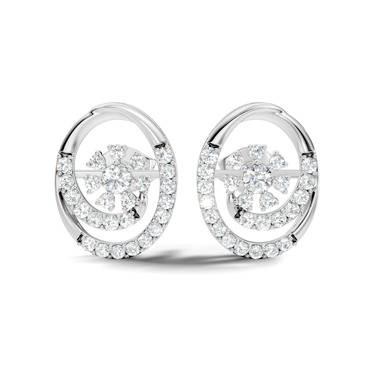Gold Spiral Halo Floral Design Round Lab Grown Diamond Sylor Earring