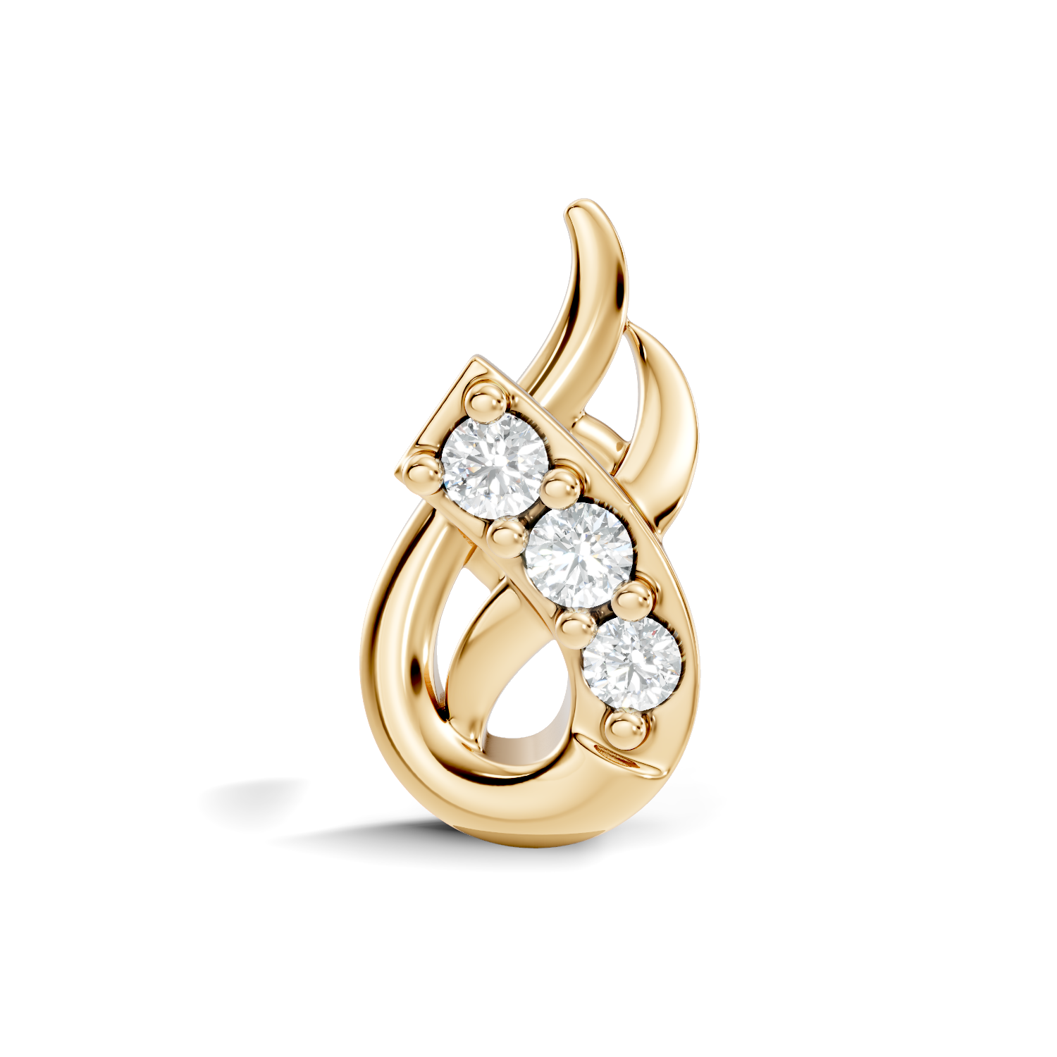 Yellow gold lab grown diamond earring with a flowing swirl design set with round cut diamond