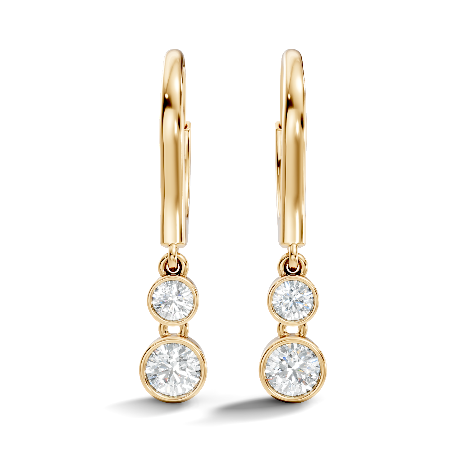 Minimal yellow gold lab grown earrings featuring double round diamond drops