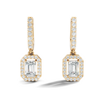 Gold 2Ct Halo Drop Emerald Lab Grown Diamond Helor Earring