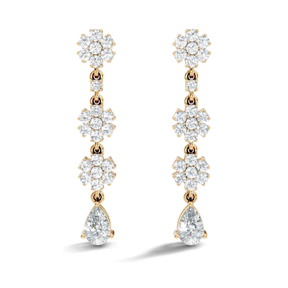 Gold 2Ct Cluster Floral Pear Lab Grown Diamond Dovyn Earring