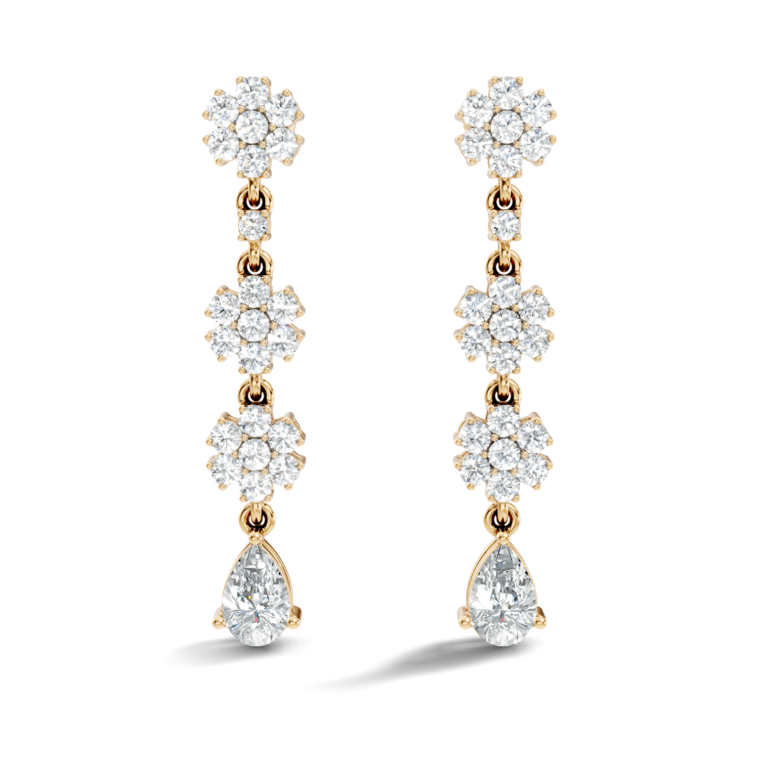 Pair of yellow long drop lab grown diamond earrings with gold accents