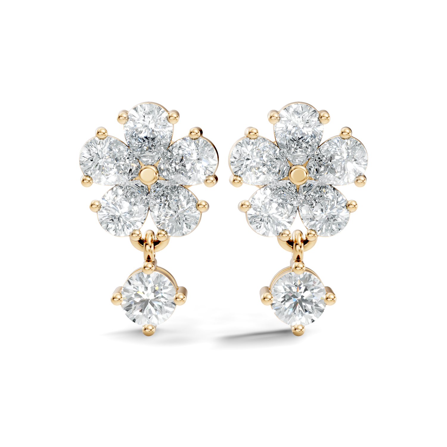Gold 1Ct Floral Drop Design Pear Lab Grown Diamond Cavex Earring