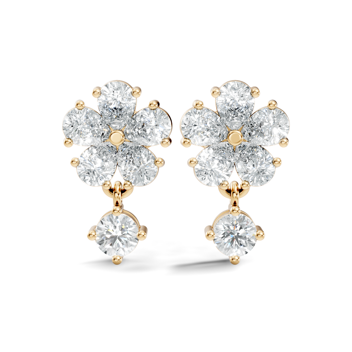 Gold 1Ct Floral Drop Design Pear Lab Grown Diamond Cavex Earring