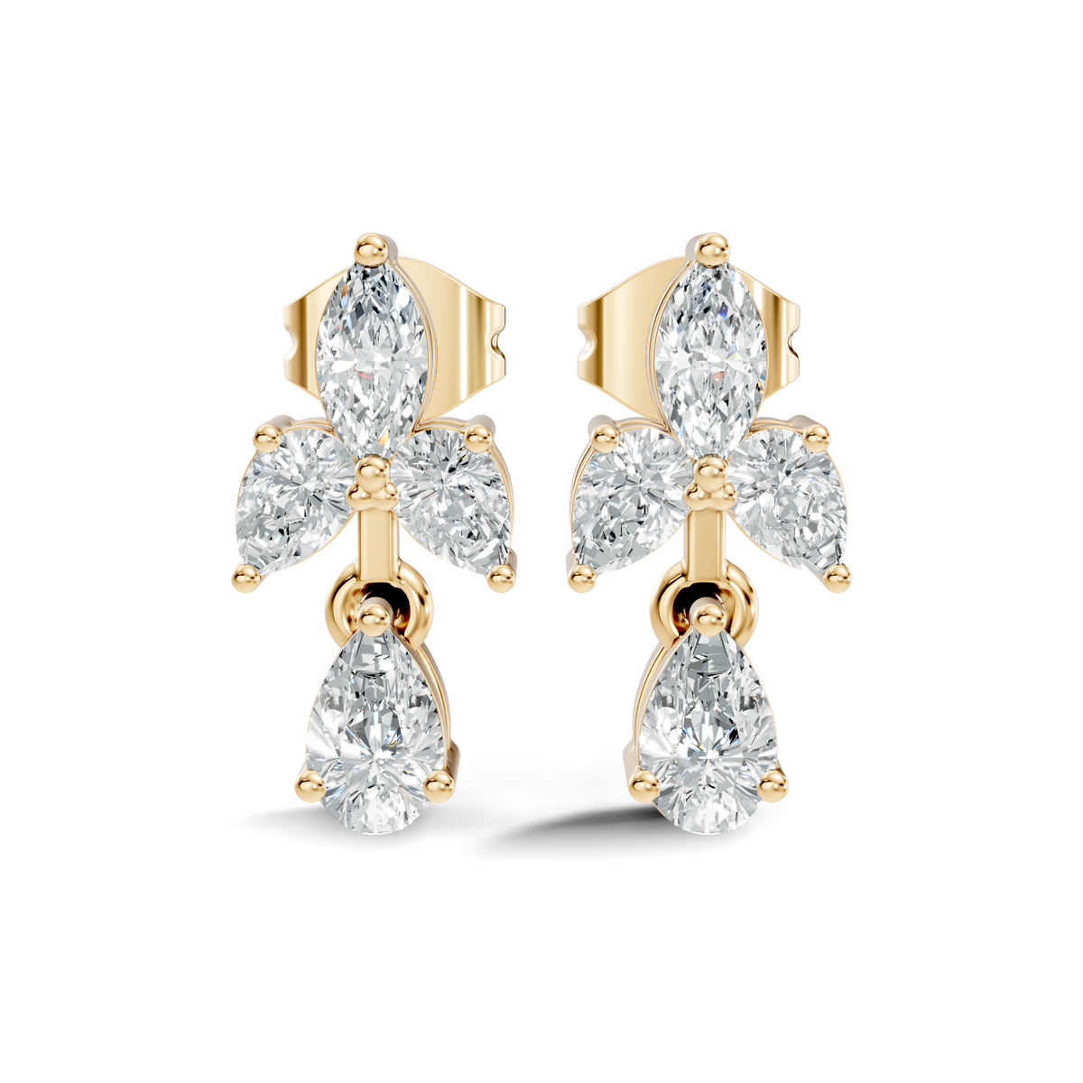 Gold Floral Drop Design Marquise Lab Grown Diamond Arvex Earring