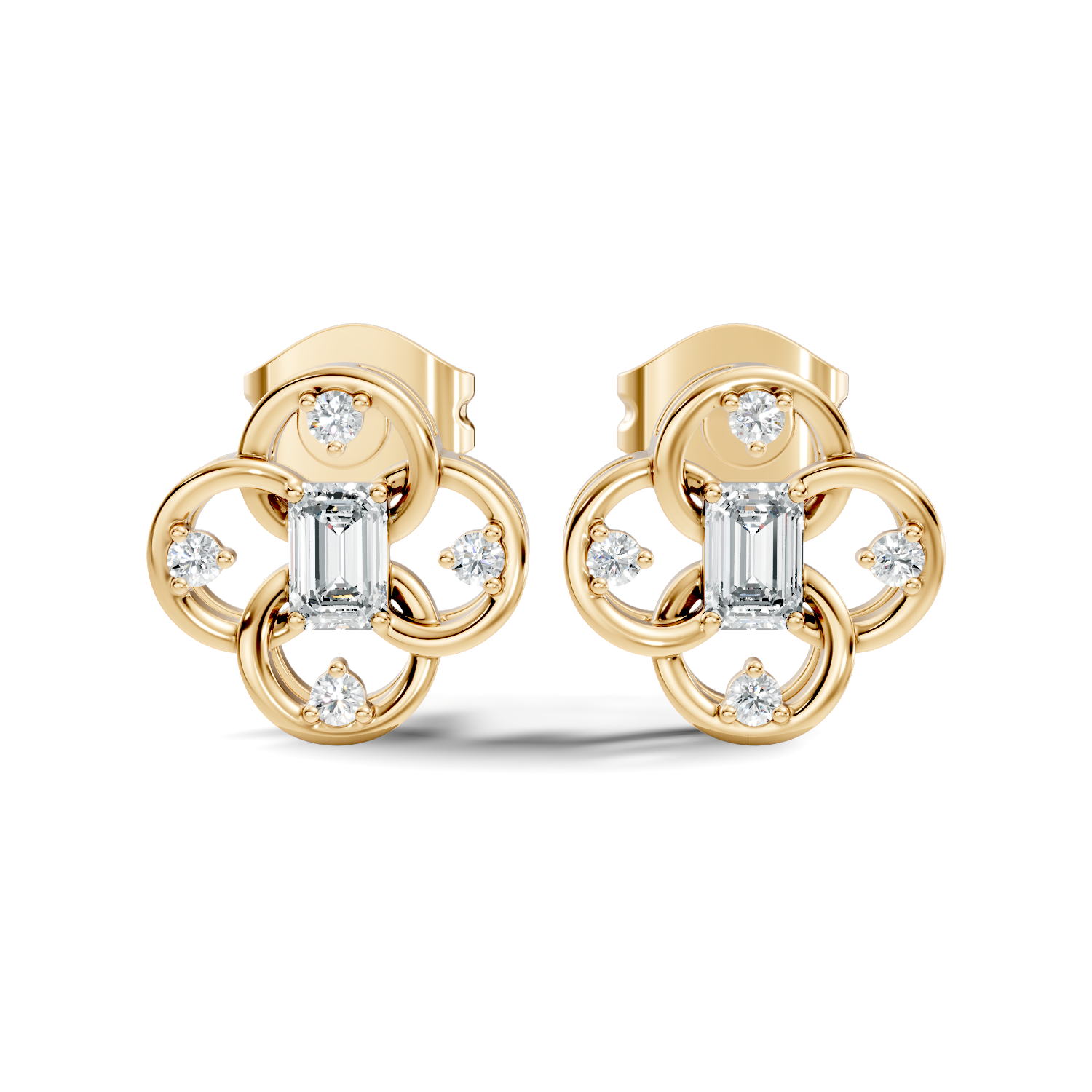 Gold Petal Swirl Emerald Lab Grown Diamond Flira Earring
