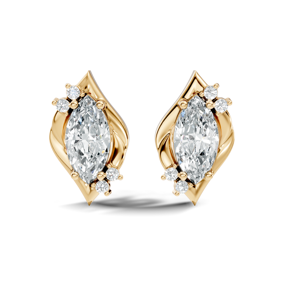 Gold 2Ct Swirl Petal Leaf Marquise Lab Grown Diamond Helix Earring