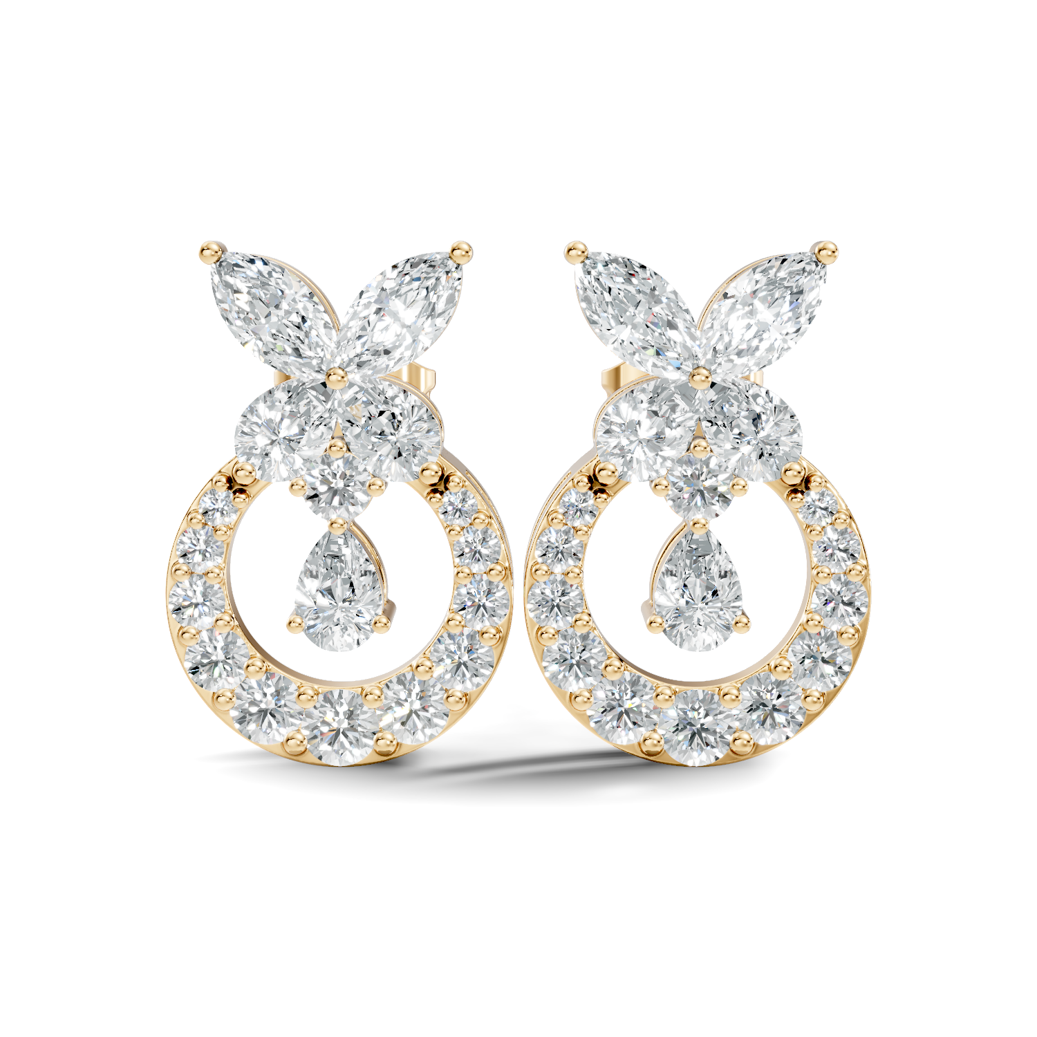 Gold 1Ct Swirl Halo Drop Design Pear Lab Grown Diamond Wylin Earring