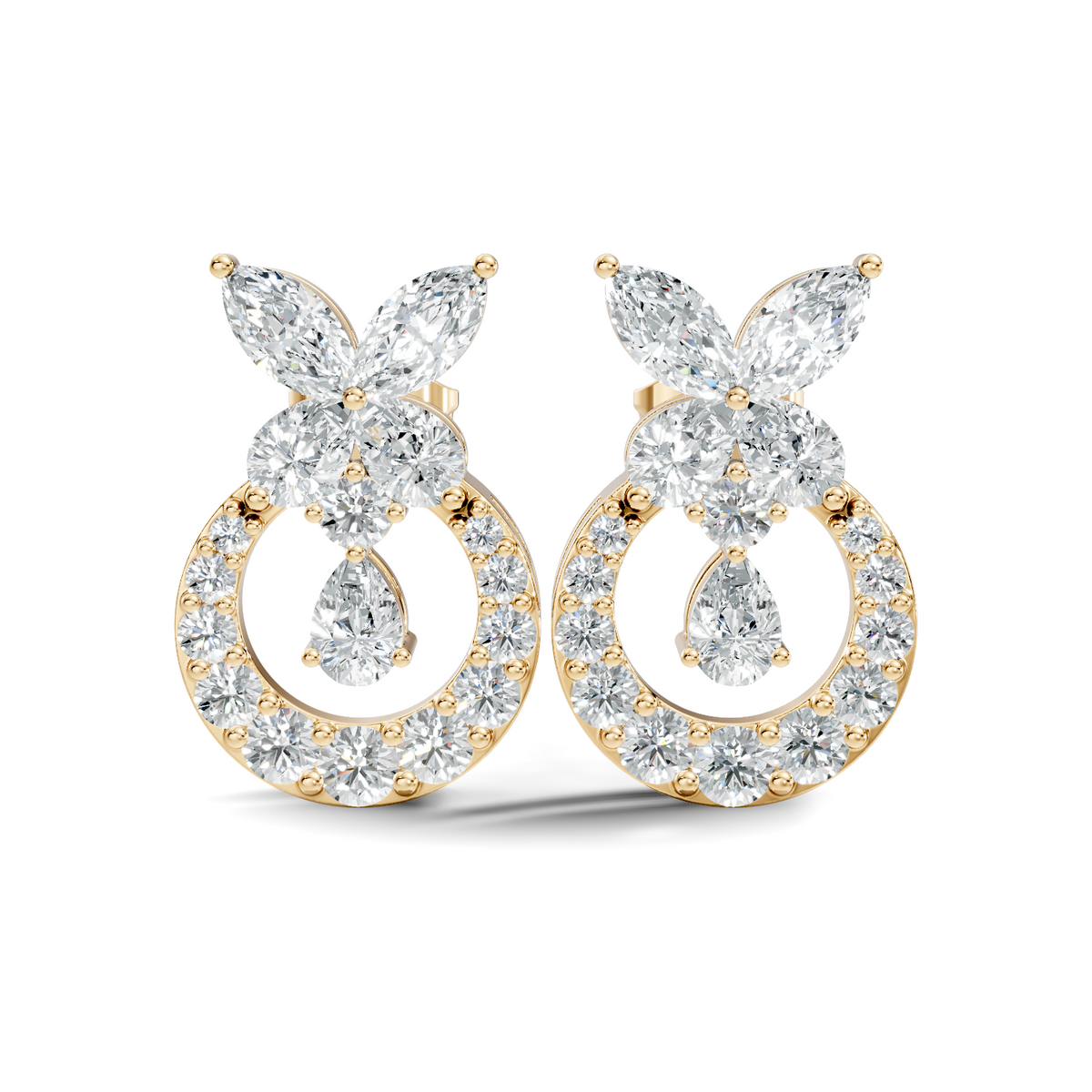 Gold 1Ct Swirl Halo Drop Design Pear Lab Grown Diamond Wylin Earring