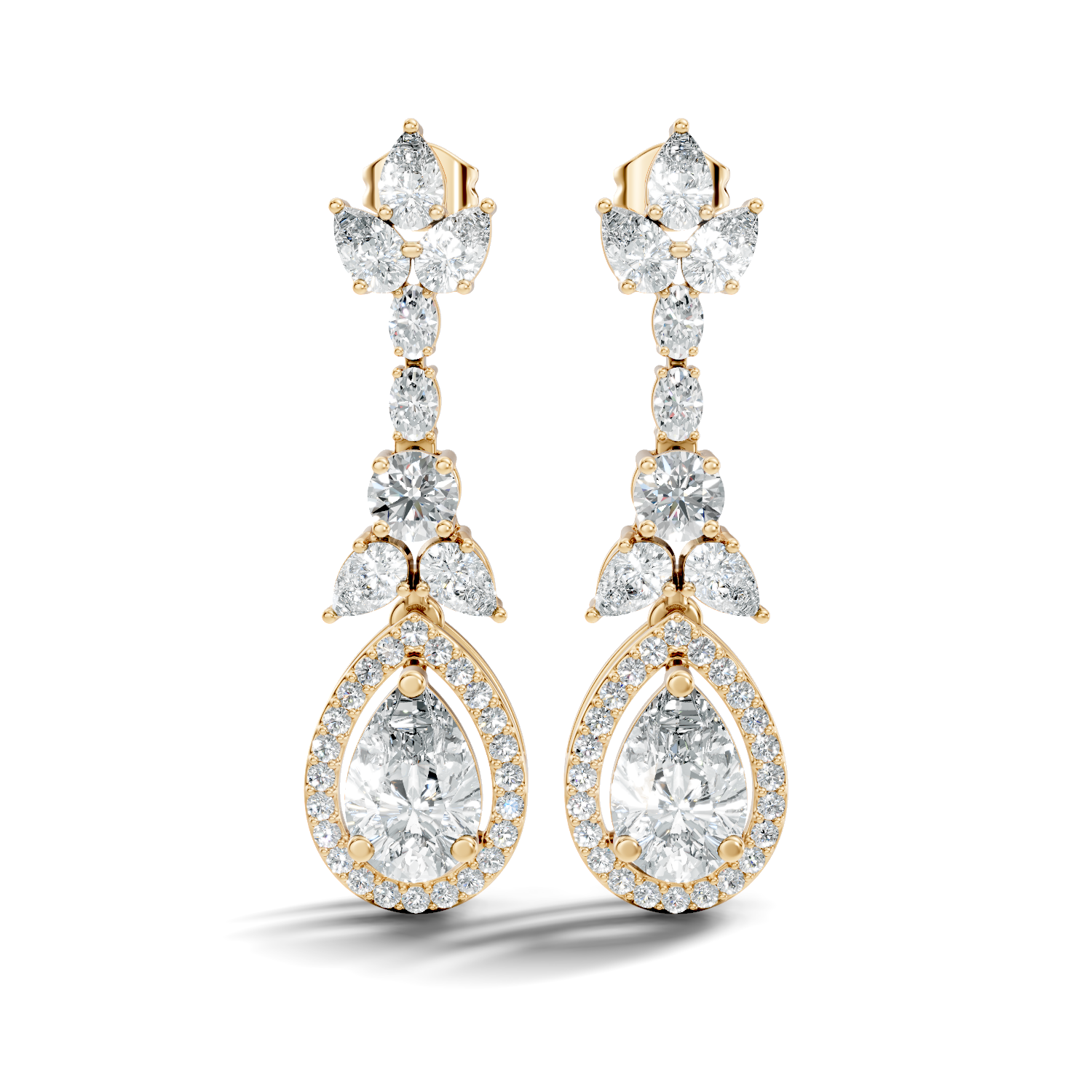 Gold 3Ct Oval Pave Halo Drop Lab Grown Diamond Tiryn Earring