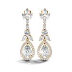 Gold 3Ct Oval Pave Halo Drop Lab Grown Diamond Tiryn Earring