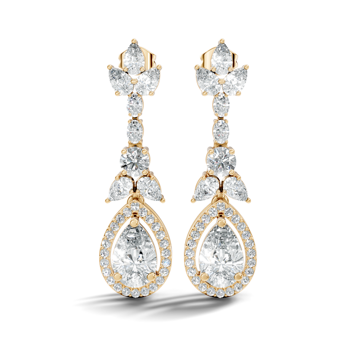 Gold 3Ct Oval Pave Halo Drop Lab Grown Diamond Tiryn Earring