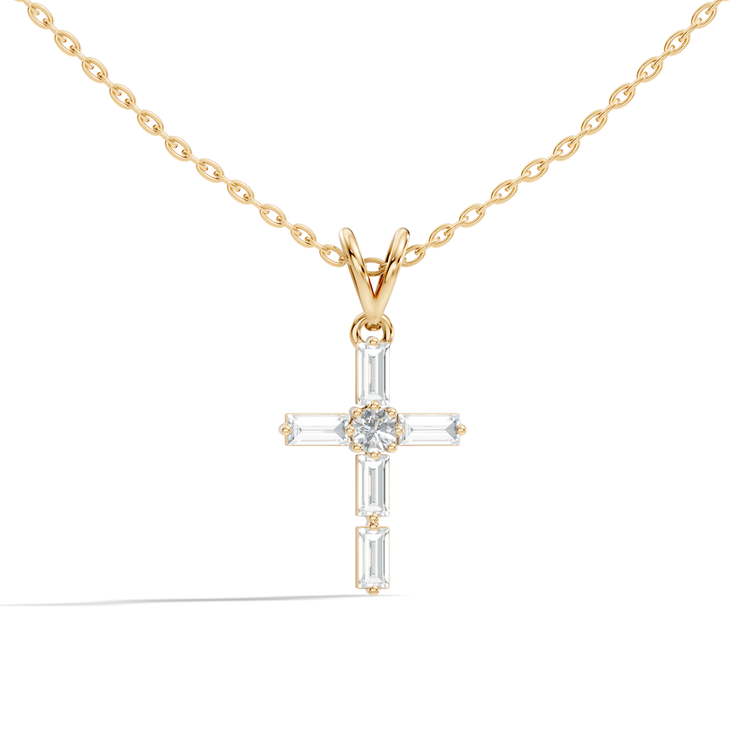 Gold Cluster Setting Baguette Lab Grown Diamond Aevinl Pendant