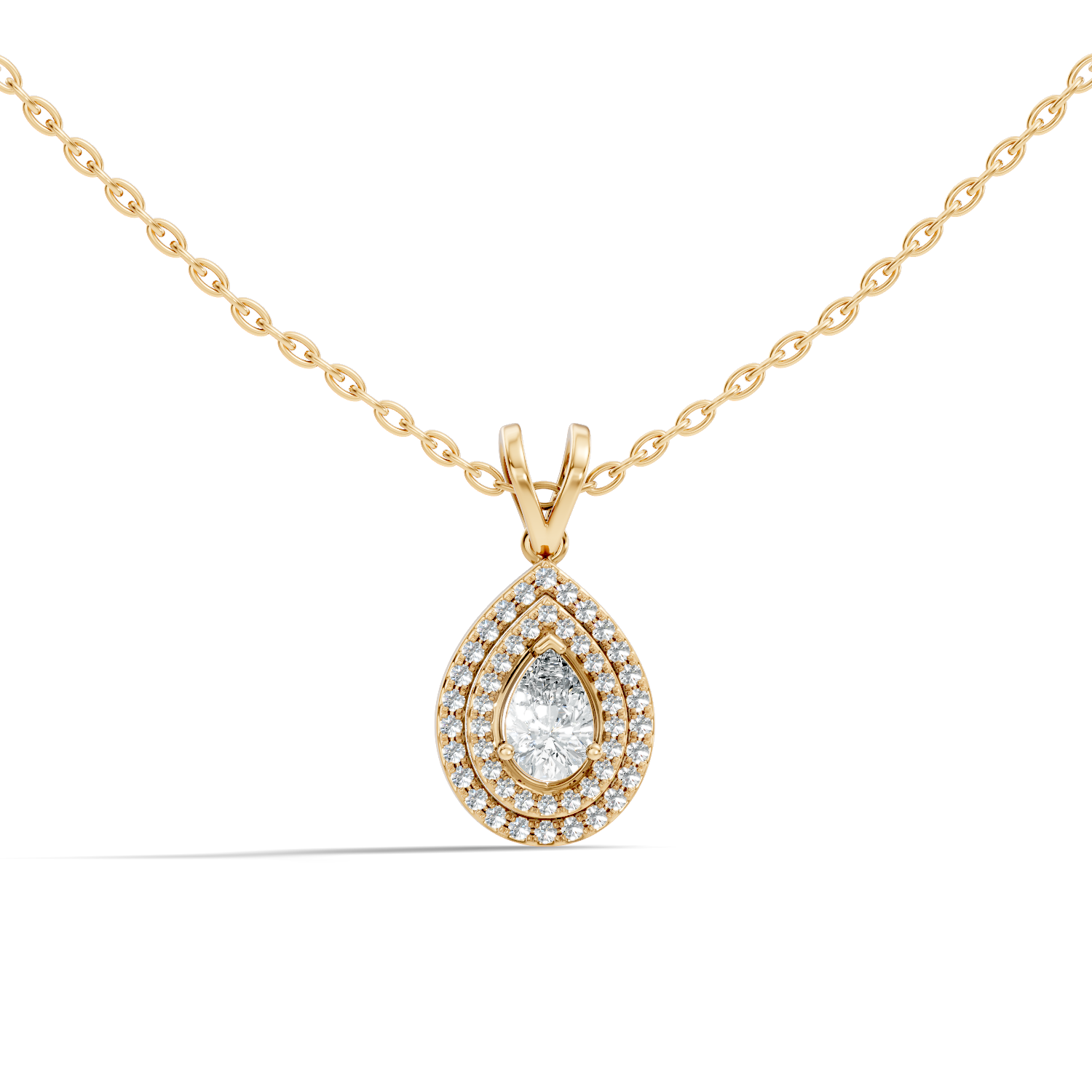 Gold Double Halo Pear Lab Grown Diamond Lyxen Pendant