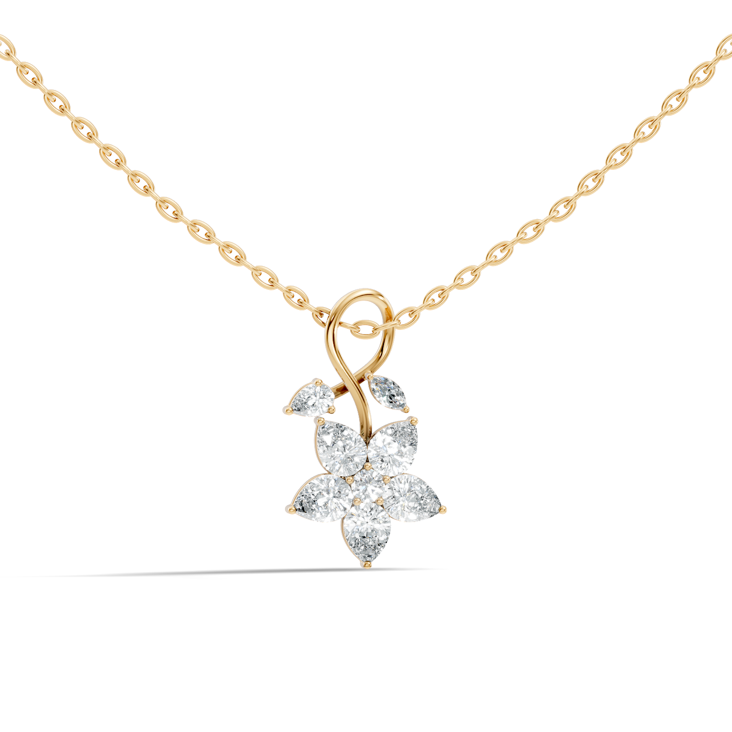 Gold Floral Drop Pear Lab Grown Diamond Isvya Pendant
