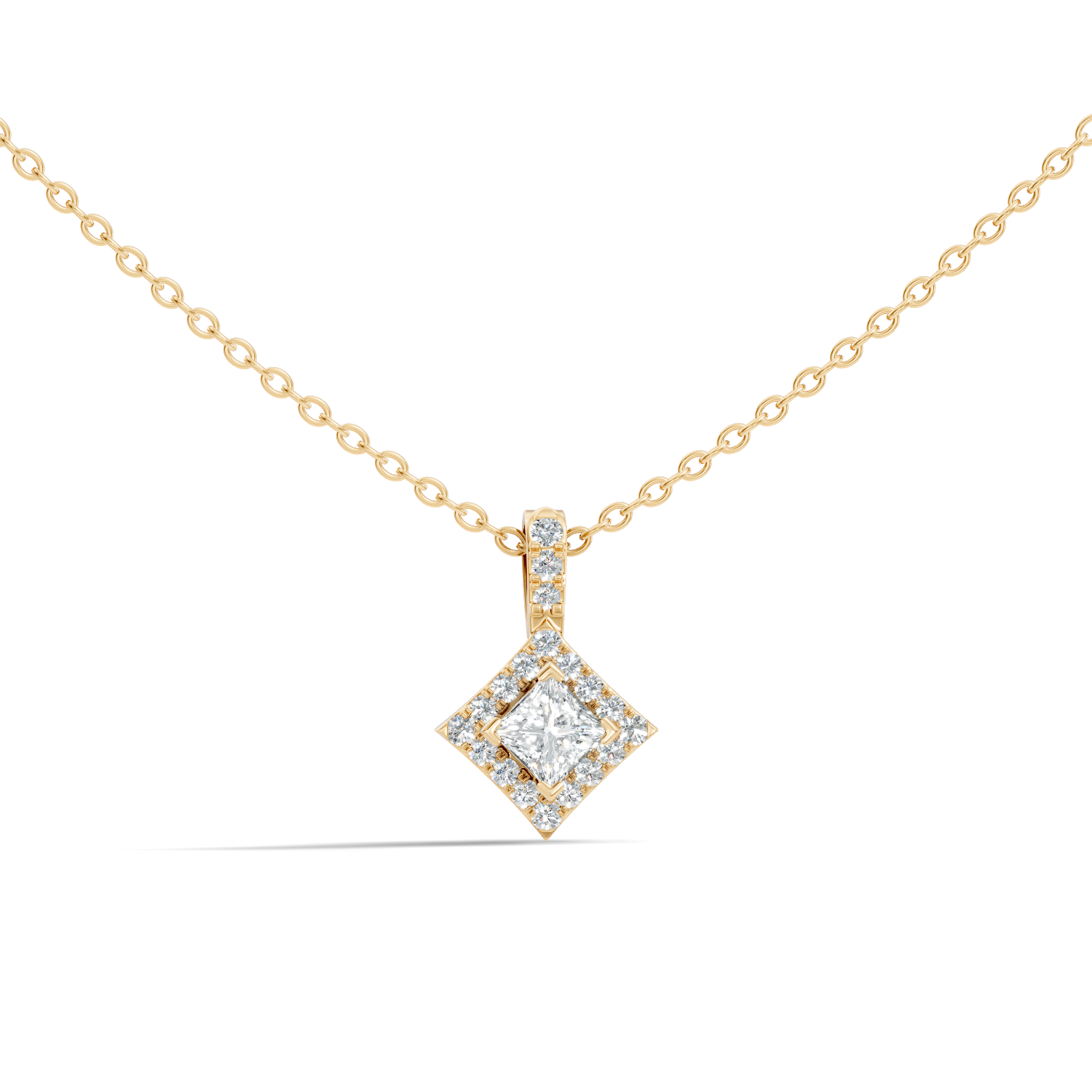 Gold Halo Setting Princess Lab Grown Diamond Arlyn Pendant