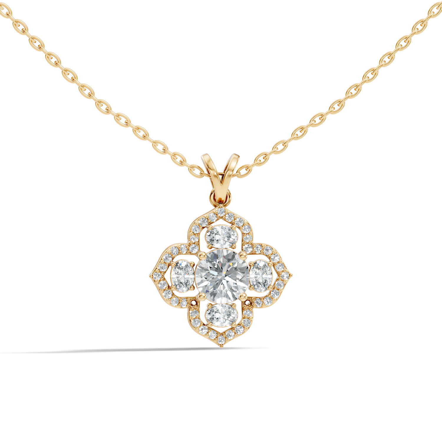 Gold 1Ct Halo Round Lab Grown Diamond Zirex Pendant