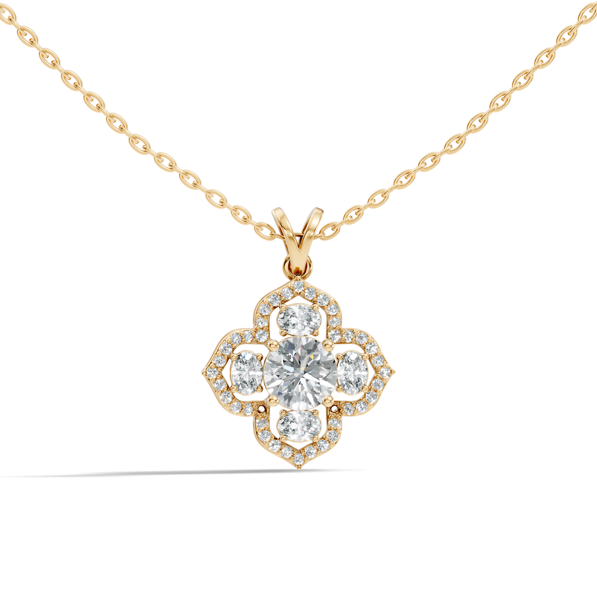 Gold 1Ct Halo Round Lab Grown Diamond Zirex Pendant