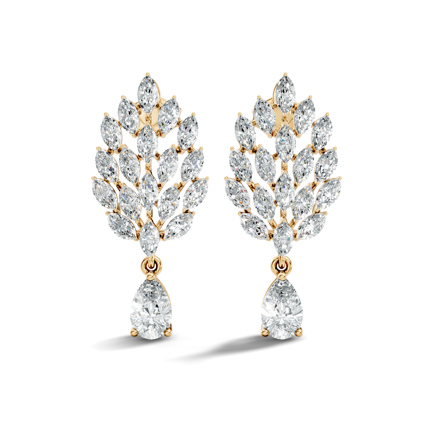 Pair of diamond earrings with leaf-like design