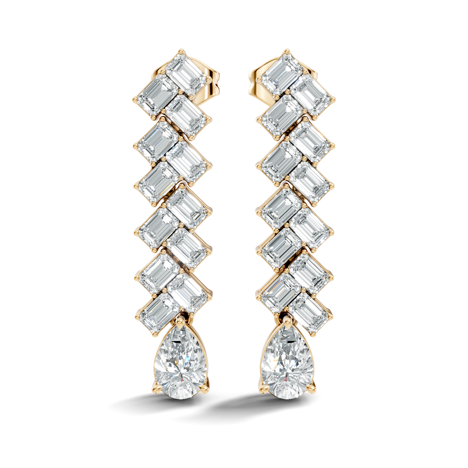 Gold 2Ct Zigzag Emerald Cluster Drop Lab Grown Diamond Quyra Earring