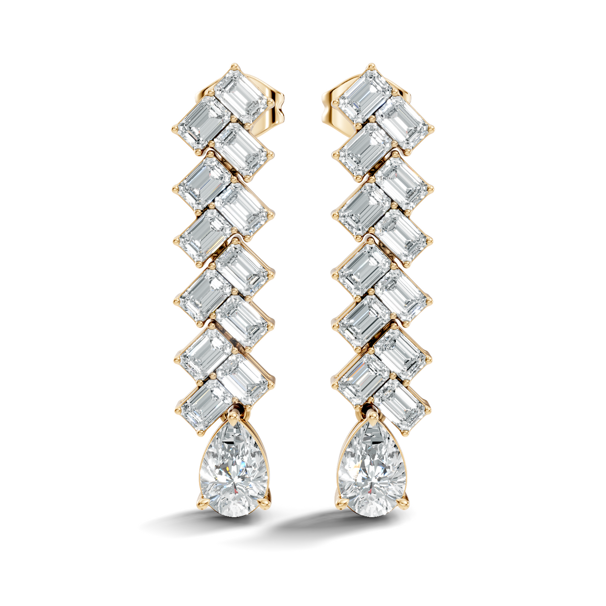 Gold 2Ct Zigzag Emerald Cluster Drop Lab Grown Diamond Quyra Earring