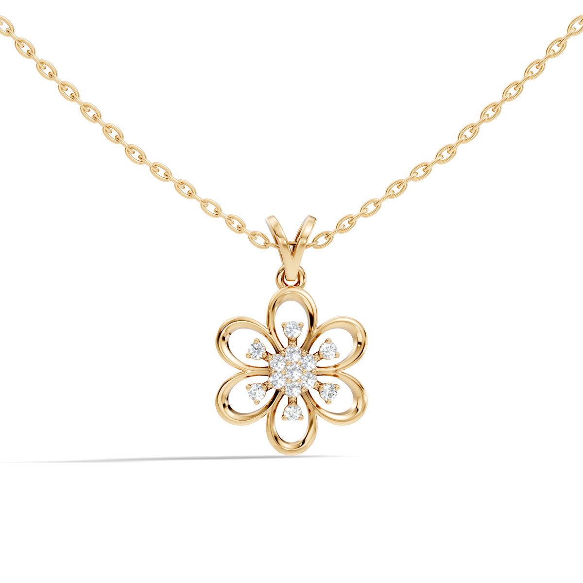 Gold Floral Openwork Round Lab Grown Diamond Nixra Pendant
