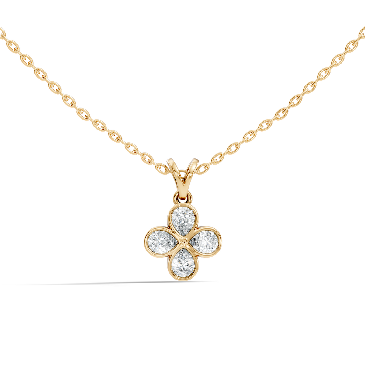 Gold Clover Motif Pear Lab Grown Diamond Revia Pendant