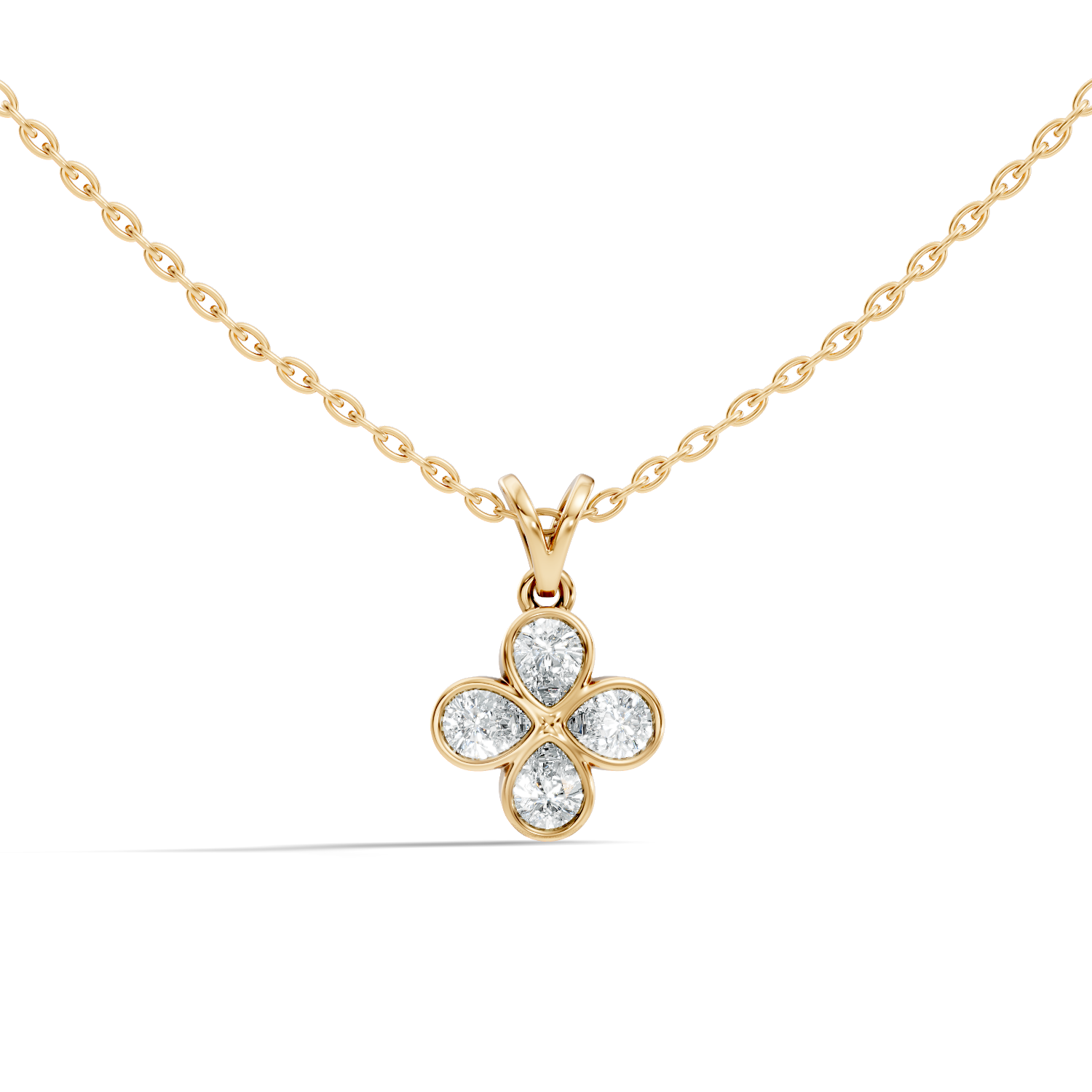 Gold Clover Motif Pear Lab Grown Diamond Revia Pendant