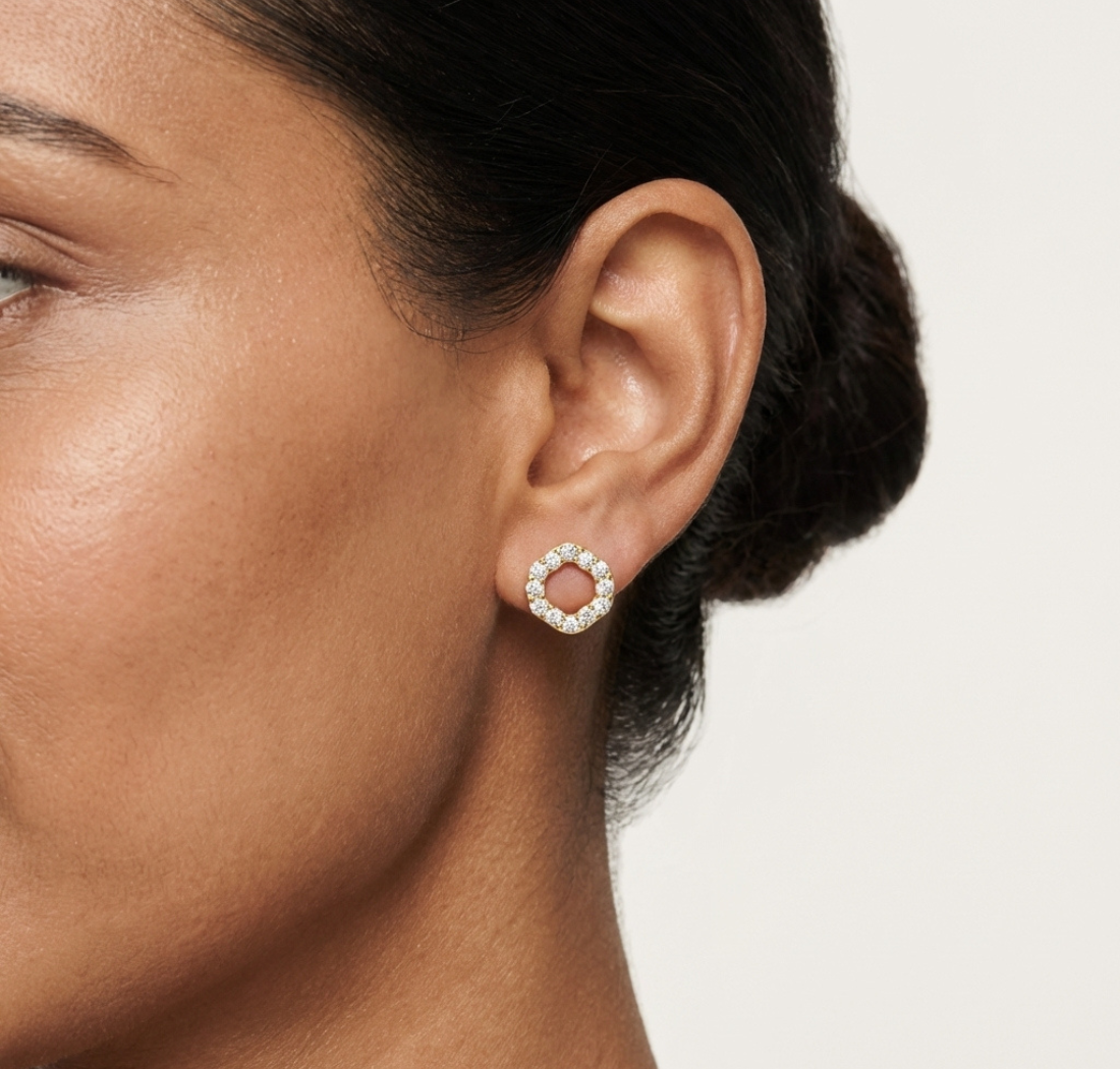 Gold Micro Prong Halo Round Lab Grown Diamond Glyra Earring