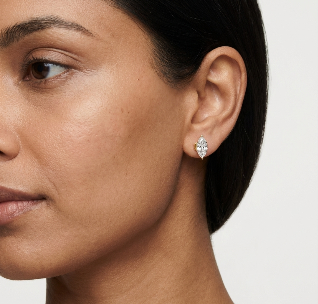 Gold Prong Solitaire Marquise Lab Grown Diamond Goswin Earring