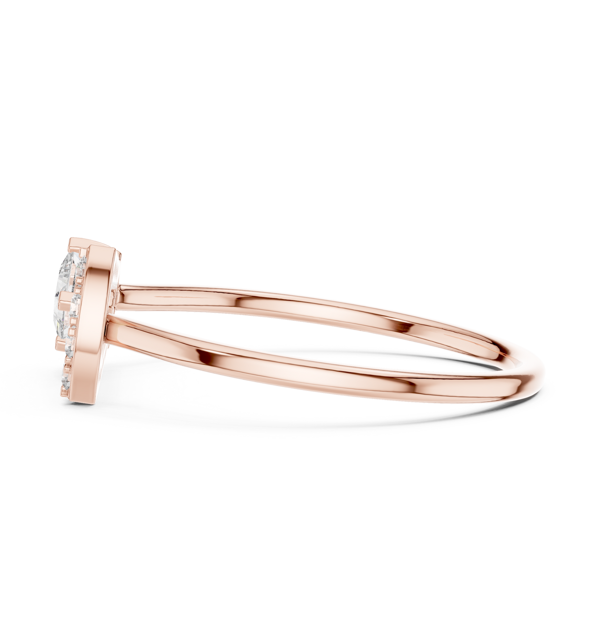 Gold Solitaire Pave Princess Lab Grown Diamond Petal Ring